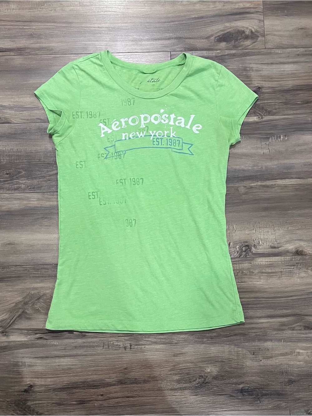 Aeropostale Light Green Logo Scoop Neck Tee